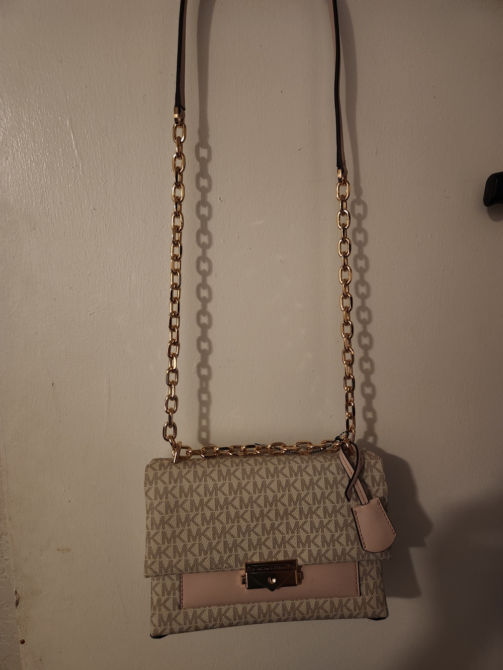 Michael Kors Beige MK Logo Chain Shoulder Bag